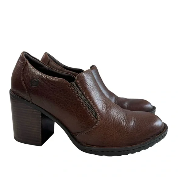 Born D07906 Slip-On Brown Leather Block Heel Ankle Booties Size 8.5 M/W - Picture 2 of 16